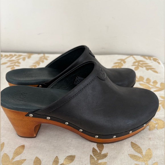 UGG Black Leather Mules with Wooden Sole - Picture 6 of 8